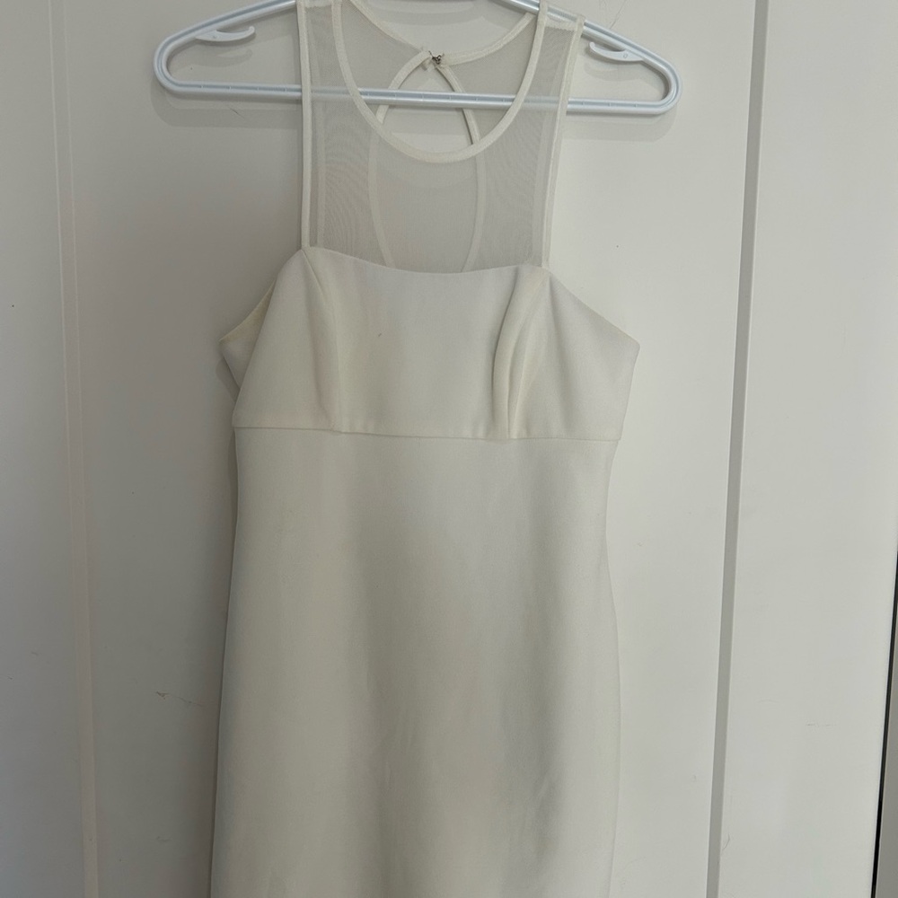 Jump White Sleeveless Mesh Yoke Sheath Dress